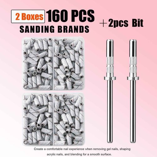 ASWEINA Small Sanding Bands for Nail Drill with 3.1mm Mandrel Bit, 160 Pcs Set Mini Small Sanding Bands Nail File Nail Drill Bits for Acrylic Nails Gel Manicures and Pedicures(180# Zebra)