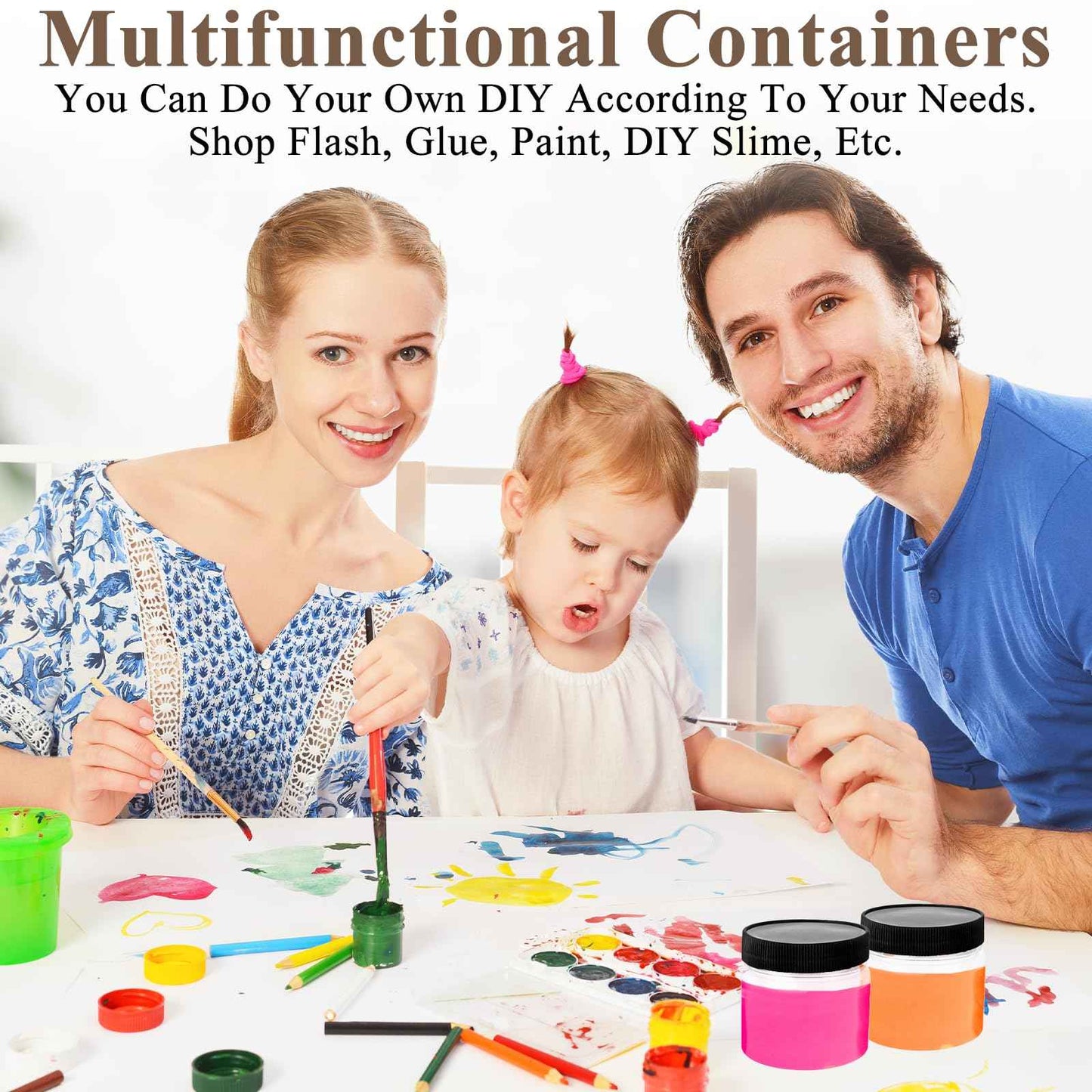 LOPYXBR 60 PCS Small Jars with Lids 4 Oz Clear Small Plastic Jars with Lids 4 Oz Wide Mouth Round Slime Containers with Lid Plastic Containers with Lid for Kitchen Storage, Lotion, Cream