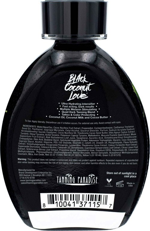 Tanning Paradise Black Coconut Love Tanning Lotion | Coconut Oil | Age-Defying | Tattoo Protecting Formula | Ultra Hydrating Dark Tanning Lotion, 13.5oz