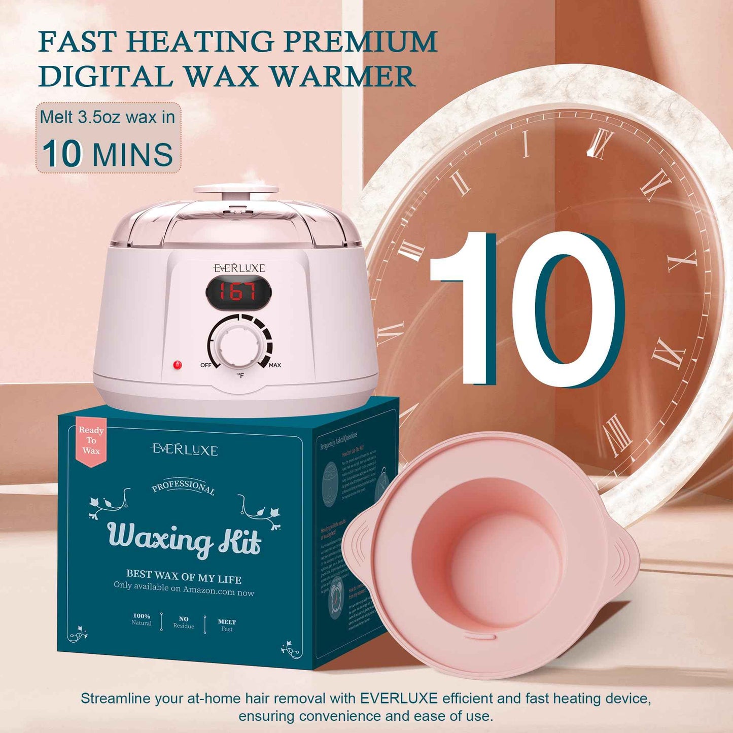 EVERLUXE Waxing Kit for Women Hair Removal with Silicone Wax Warmer Liner, Digital Waxing Machine Hard Wax Kit for Full Body, Arms, Legs, Face, Bikini, Brazilian Wax Kit for Women Men Sensitive Skin