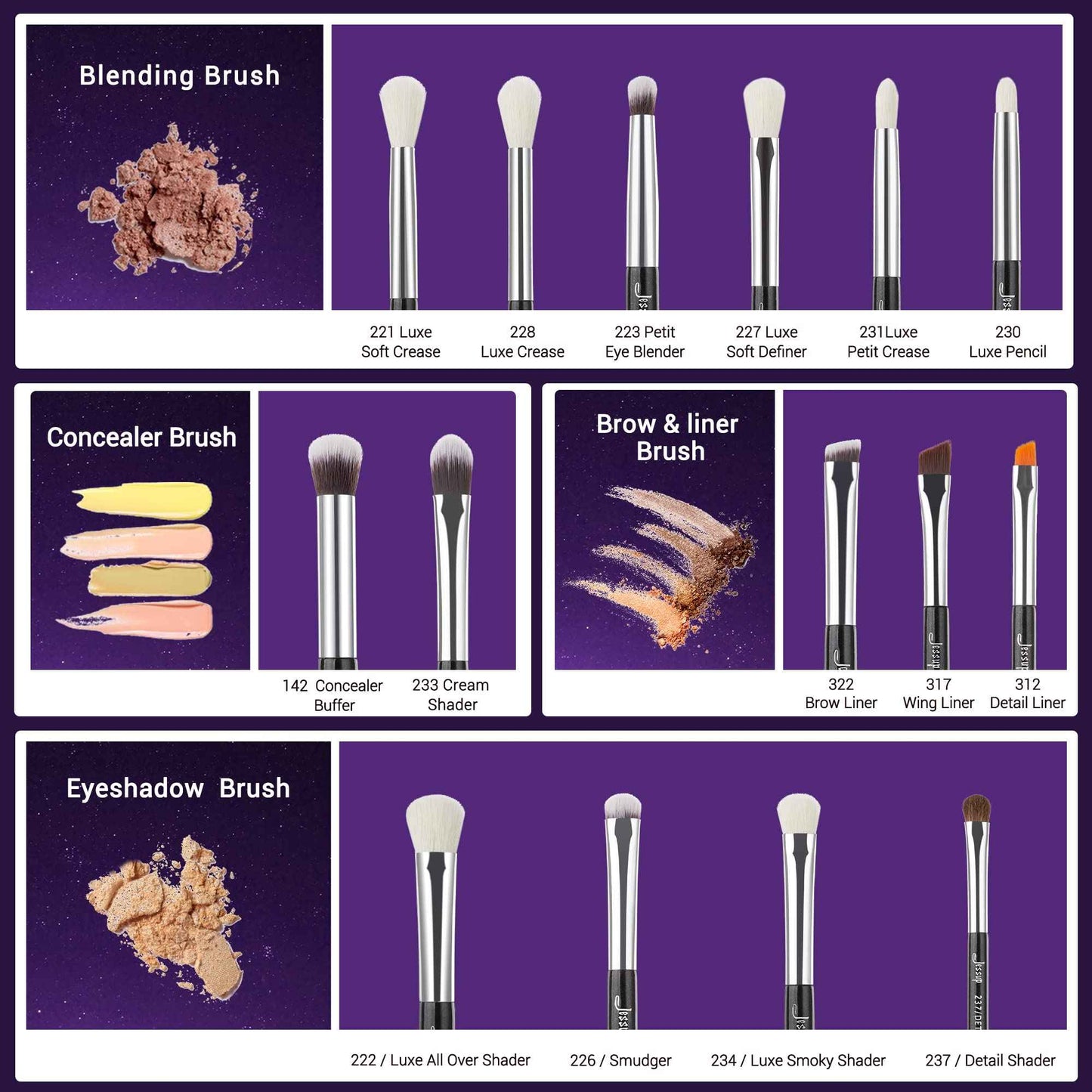 Jessup Eye Makeup Brush Set 15pcs T177 With Jessup 2pcs brushes T497