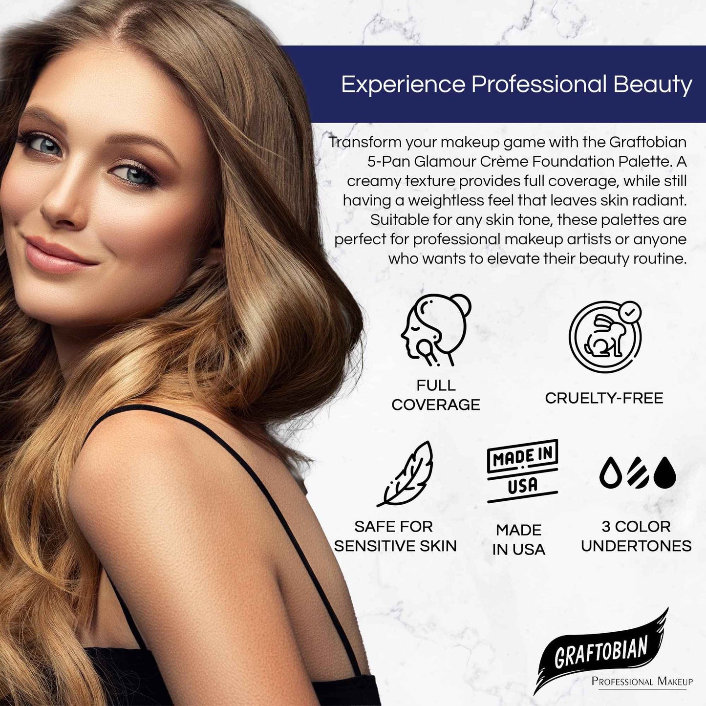 Graftobian HD Glamour Crème Foundation Palette (Warm #3) - High Definition 5 Color Makeup Palette, Cream Based Foundation Concealer and Contour Palette, Full Coverage - Medium/Dark Warm Skin Shades