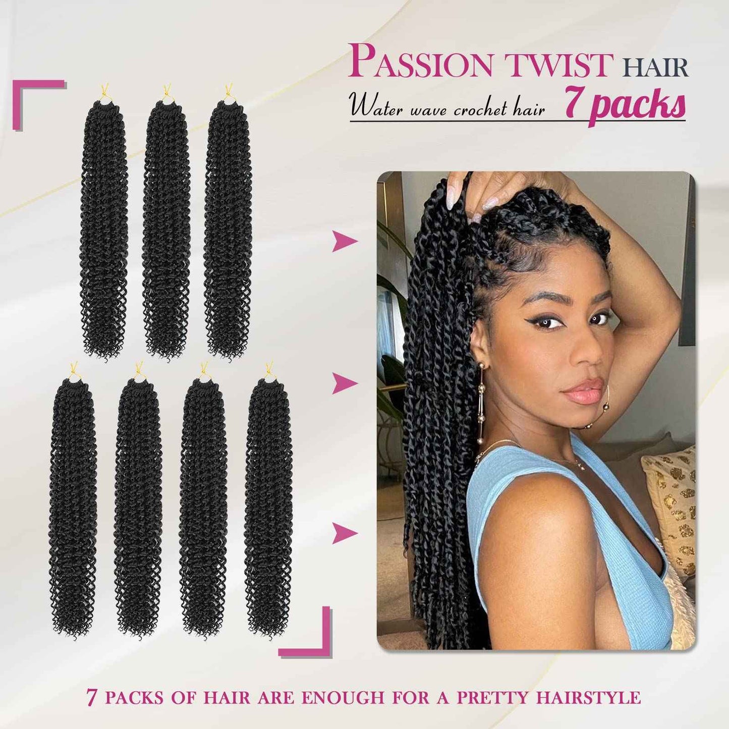 Dansama 7 Packs Passion Twist Hair Water Wave Braiding Hair for Butterfly Style Crochet Braids Bohemian Hair Extensions (22inch (Pack of 7), #1B)