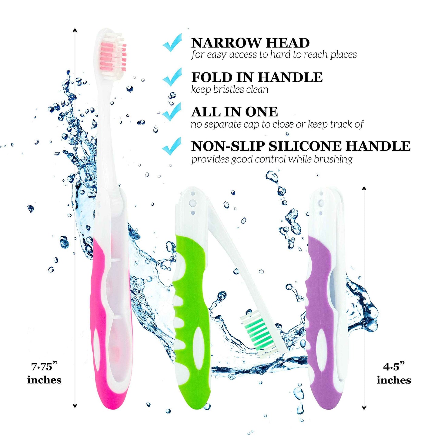 Bulk Portable Toothbrushes, Individually Wrapped, Manual Disposable Travel Toothbrush Set for Adults, Medium Soft Large Head, Multi Color Travel Toothbrush Kit (50 Pack)