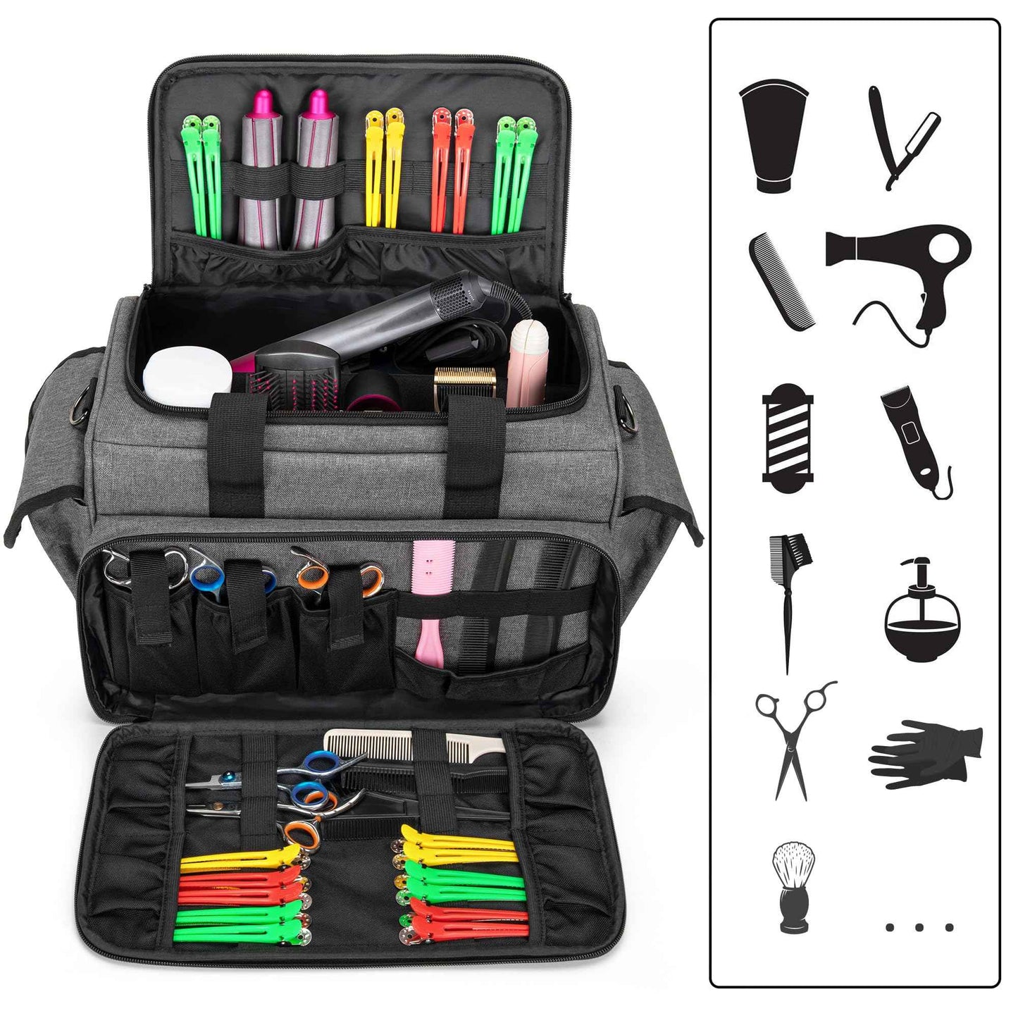 BAFASO Hairdresser Bag with Adjustable Dividers, Tattoo Case Holds Tattoo Supplies, Travel Barber Case Holds Various Hair Cutting Tools (Bag Only), Gray