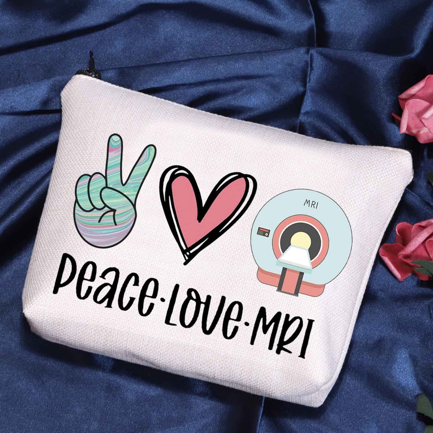 POFULL MRI Tech Gift Radiology Gift Peace Love MRI Cosmetic Bag Rad Tech Gift (MRI bag)