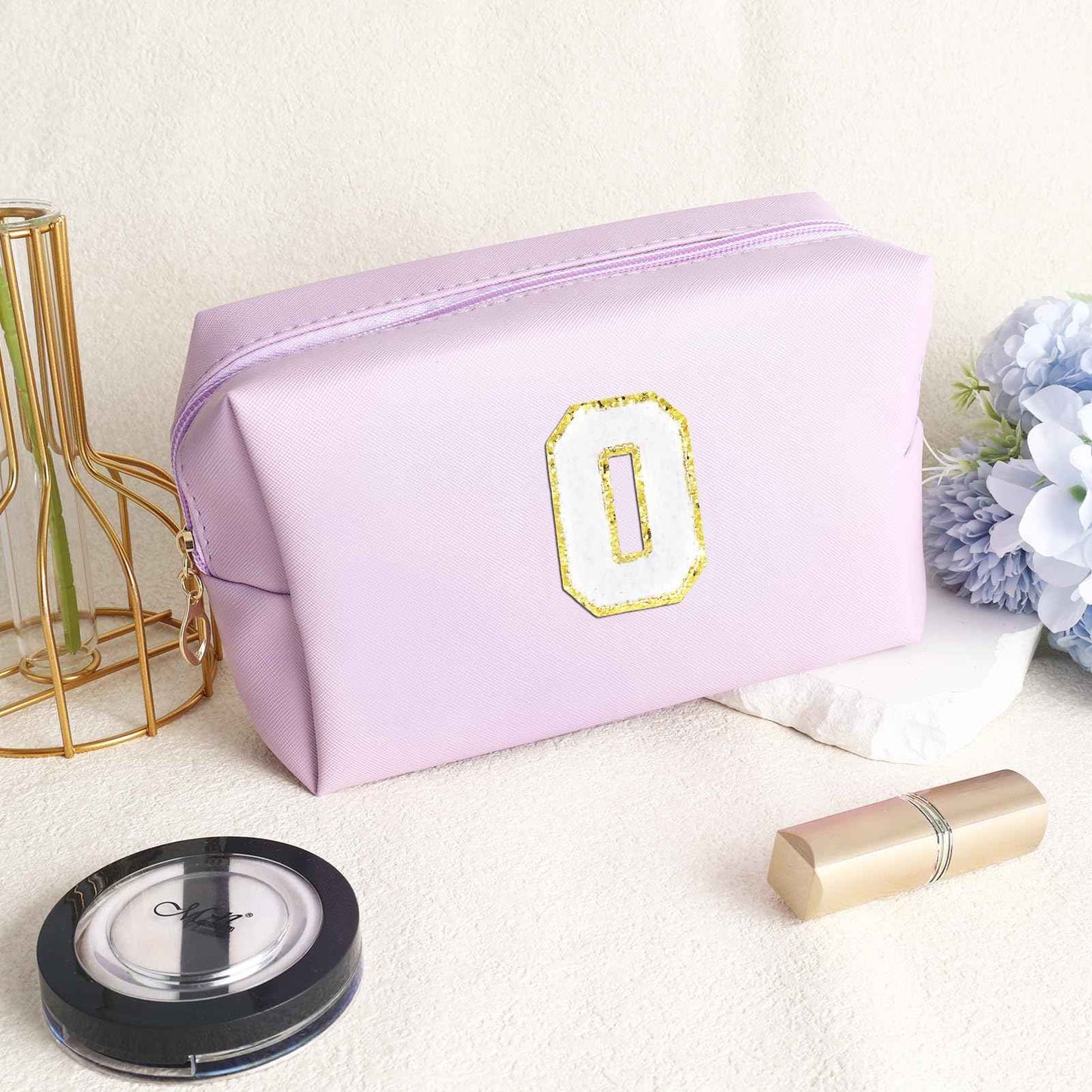 URSKYTOUS Gifts for Girls Initial Makeup Bag Personalized Cosmetic Bag with Zipper Cute Travel Toiletry Bag Waterproof PU Preppy Makeup Pouch Birthday Gift for Teen Girls Women(Purple O)