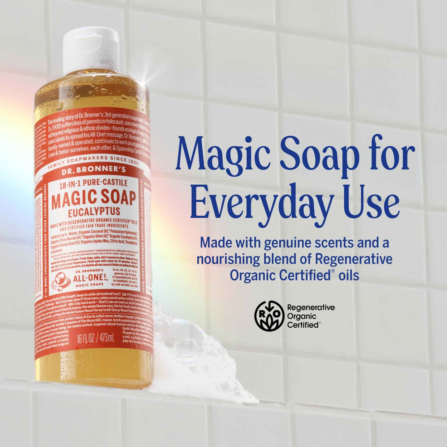 Dr. Bronner's Magic Soap - Pure-Castile Liquid Soap (Eucalyptus, 32 ounce, 2-Pack) -Regenerative Organic Certified Oils, 18-in-1 Uses: Body, Hair, Laundry, Pets & Dishes, Concentrated, Vegan, Non-GMO