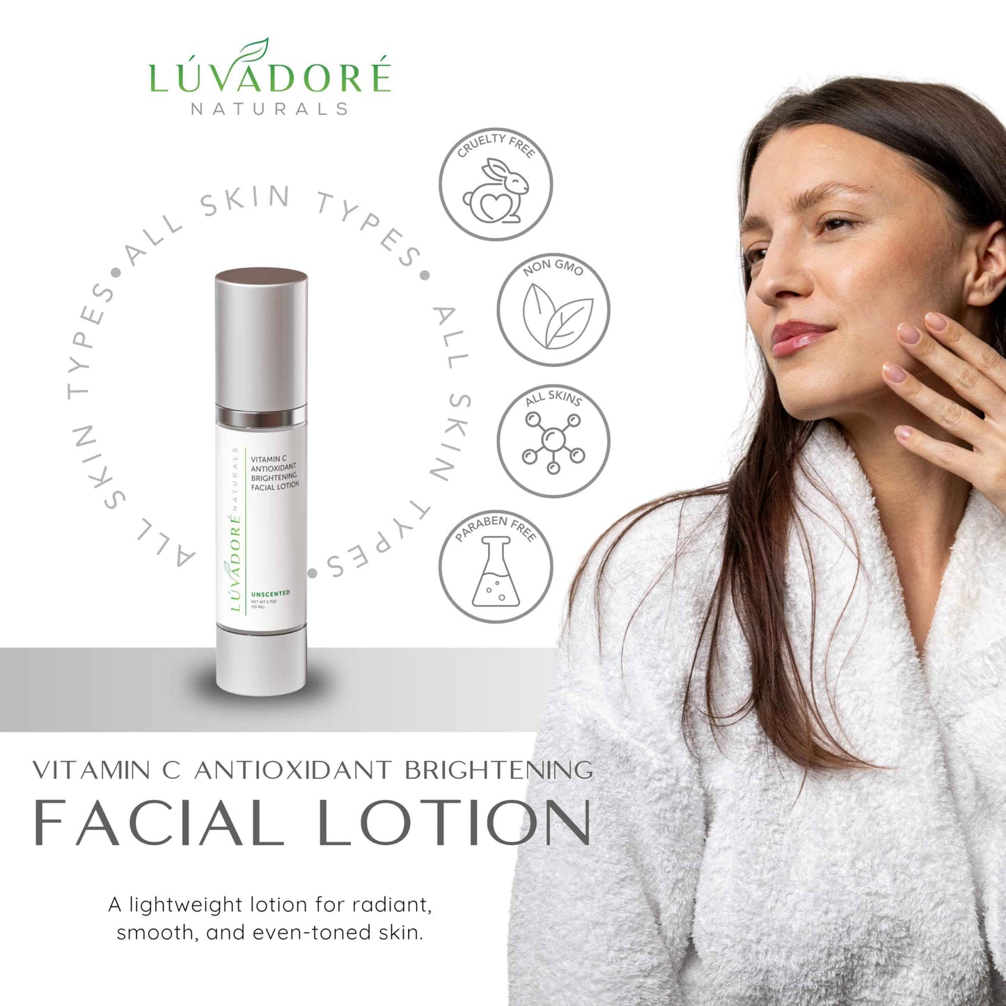 Luvadore Naturals Vitamin C Skin Care Facial Lotion – Antioxidant Cream for Face – Deeply Hydrating Brightening Cream for Dark Spots, Uneven Skin Tone – Anti-Aging and Rejuvenating Formula
