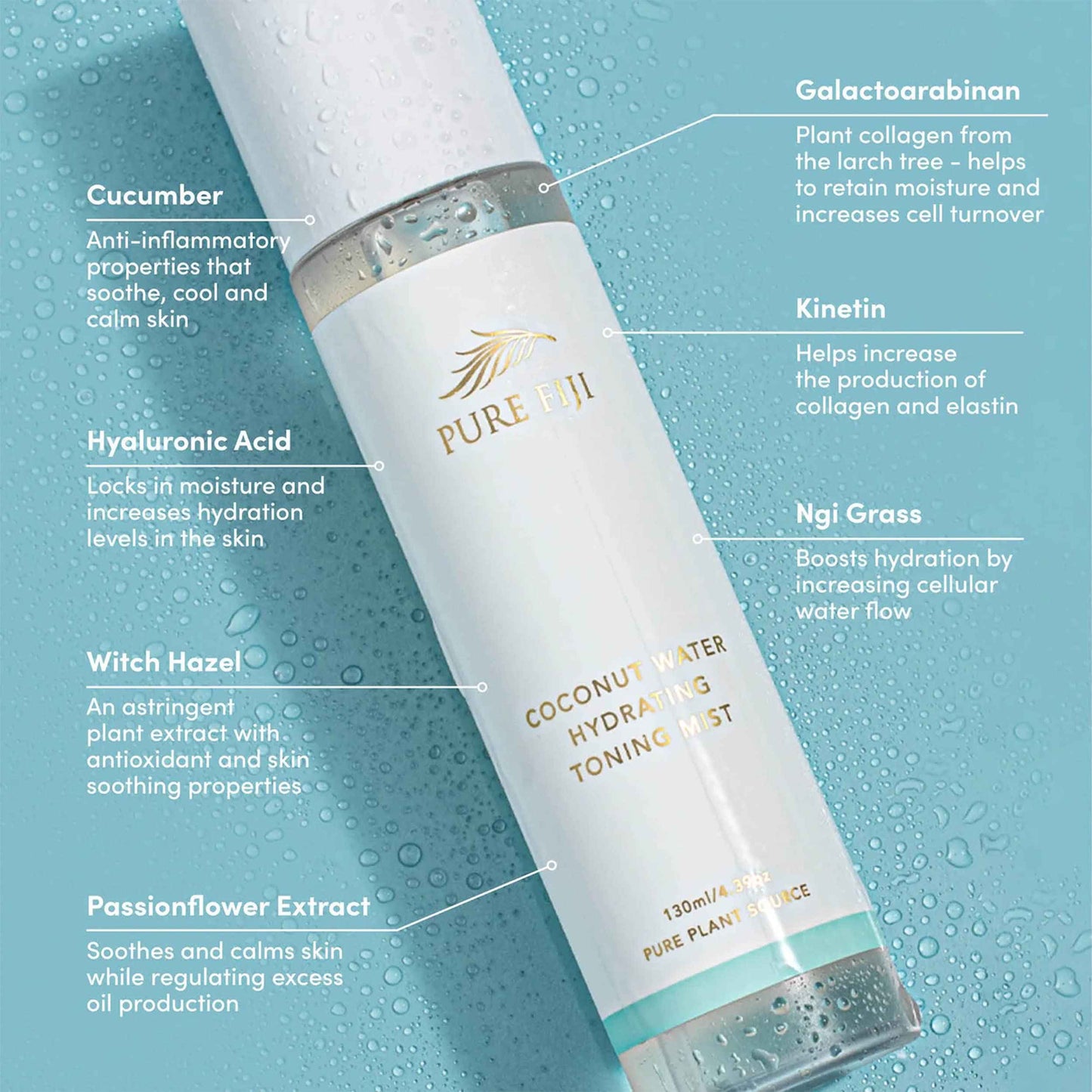 Pure Fiji Coconut Water Hydrating Toning Mist Refreshes, Soothes & Invigorates Skin, Face Mist Hydrating Spray Cruelty-Free for All Skin Types, 4.39 Oz