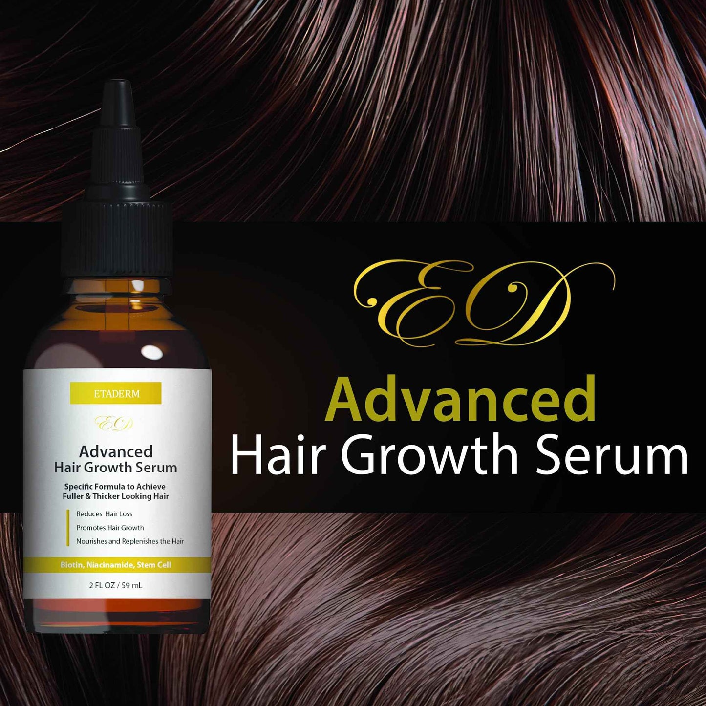 ETADERM Advanced Hair Growth Serum - Hair Growth Oil with Aloe Vera Biotin, Caffeine & Keratin - Hair Oils Stimulates Growth, Moisturizes & Conditions Scalp - Hair Serum for Thicker Fuller Hair 60ml