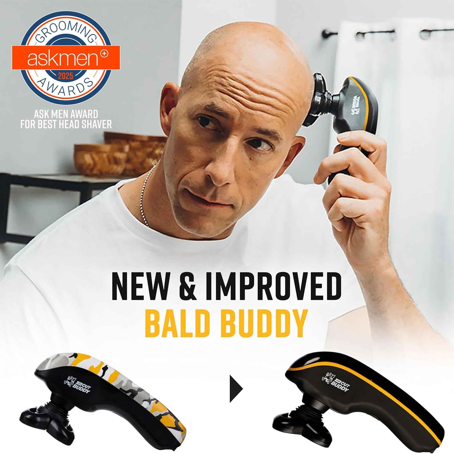 Bald Buddy Head Shaver for Men, Waterproof, Rechargeable Electric Razor, Cordless, Ergonomic Design, Battery & Cleaning Indicator, The Cut Buddy