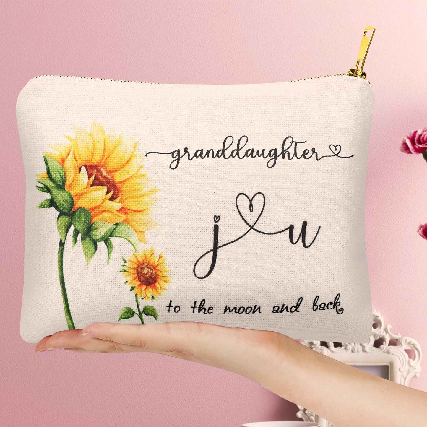 Granddaughter Gifts from Grandma Grandpa, Blessing Gift for Granddaughter, Linen Makeup Toiletry Bags for Women, Granddaughter Birthday Christmas Goodbye Graduation Gifts