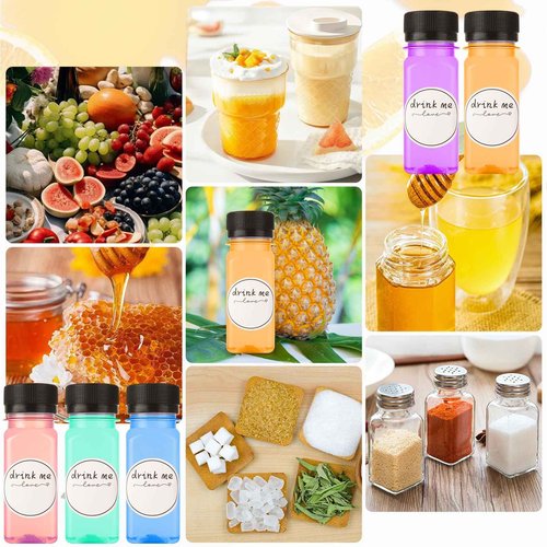 100 Pcs 2oz Plastic Bottles with Lids, Clear Plastic Bottle with Caps 2 oz for Liquids Small Reusable Ginger Shots Bottle Vial Beverage Container Leak Proof Mini Jars for Milk, Water, Ginger, Juice