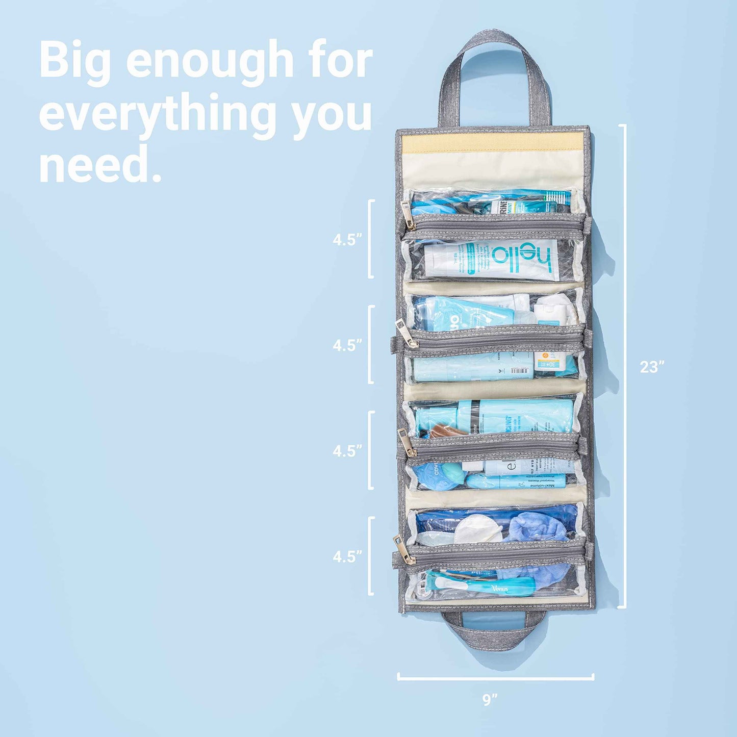 4kits Hanging Roll-Up Makeup Bag/Toiletry Kit/Travel Organizer for Women - 4 Removable Storage Bags - Organize Make Up, Cosmetics, First Aid, Medicine, Personal Care, Bathroom, Palette/Brush Holder