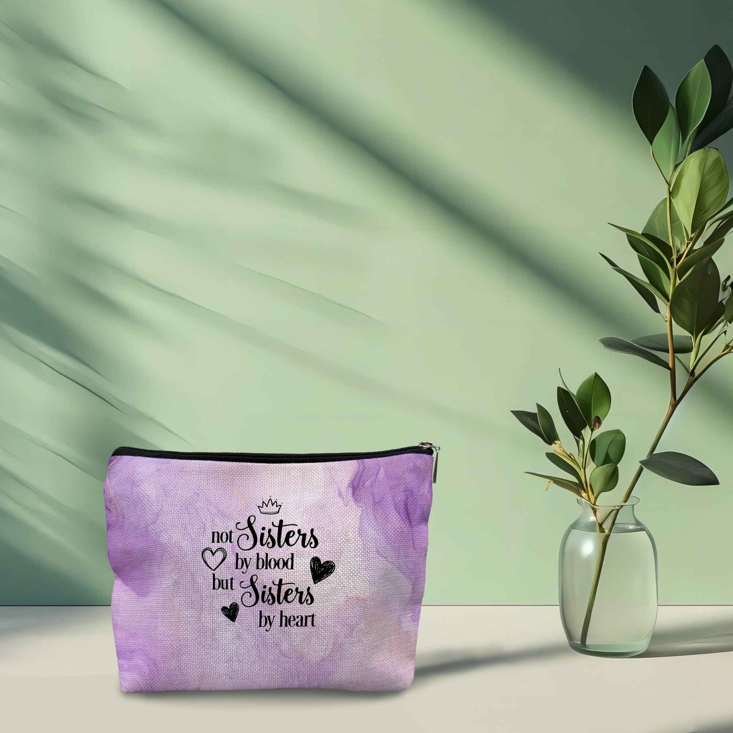 NATSUNO Sister Makeup Bag,Sister Cosmetic Bag,Gifts For Sisters From Sisters,Purple Makeup Bag,Gifts For Sister,Cute Makeup Bags,Girls Makeup Bag,Not Sisters By Blood But Sisters By Heart Makeup Bag