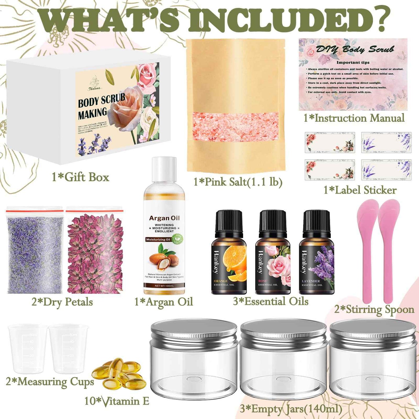 THALUNA Body Scrub Making Kit, Salt DIY Body Scrub Kit to Make Your Own Spa Kit with Pink Salt, Argan Oil, Essential Oils, Moisturizing Gentle Exfoliating Bath Sets for Women Gift Christmas Gift Girls