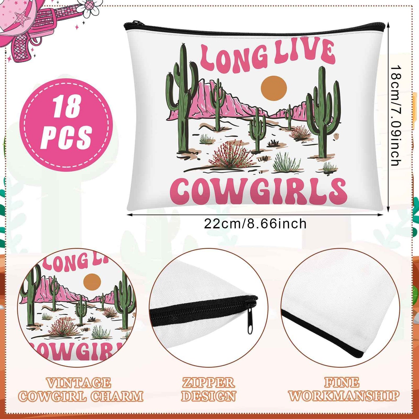 Reginary 18 Pcs Cowgirls Makeup Bag Disco Western Cosmetic Bag with Zippers Cowgirl Gifts Disco Party Favors Pouch for Women Girls Birthday Valentine's Stuff Supplies