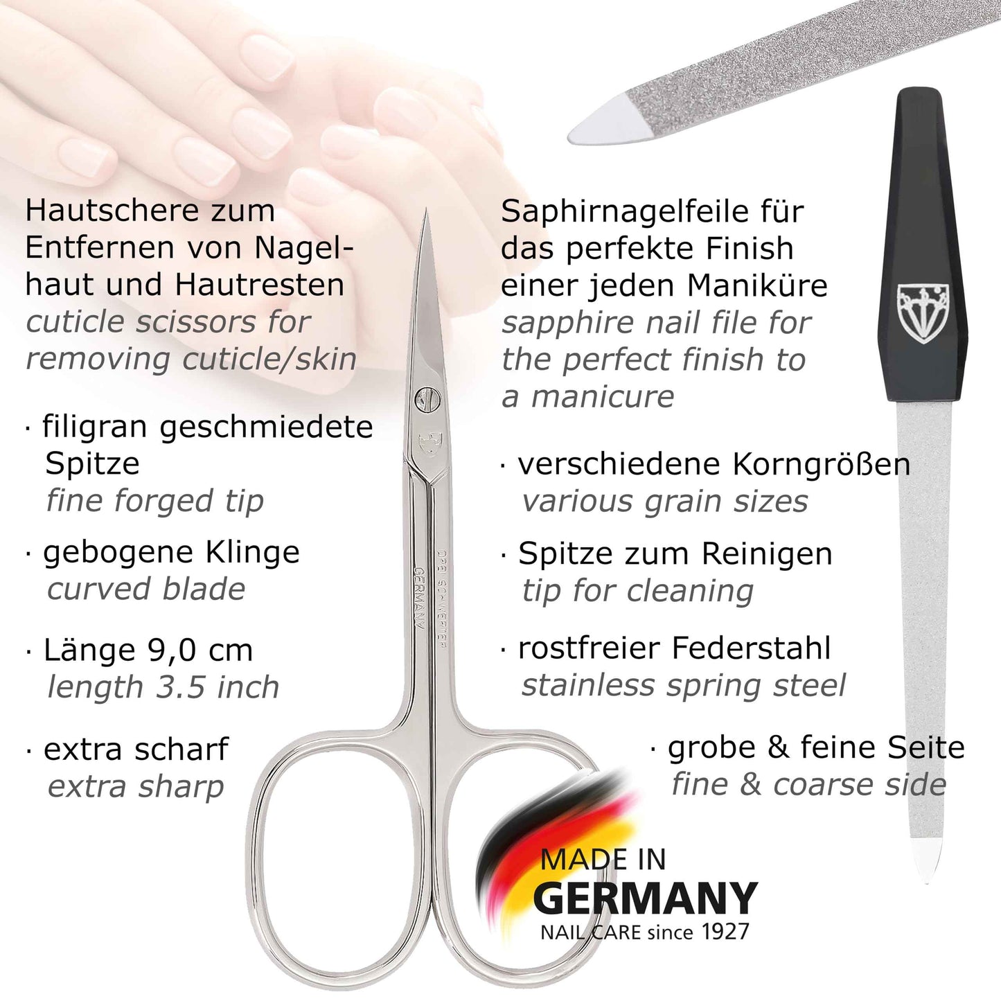 3 Swords Germany - brand quality 9 piece manicure pedicure grooming kit set for professional finger & toe nail care scissors clipper fashion leather case in gift box, Made in Solingen Germany (03584)