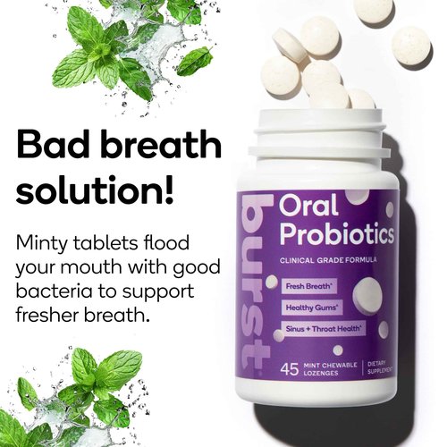 Burst Dental Probiotics (45 Count) | Healthy Oral Cavity, Bad Breath, Immune System & Sinus Support | Promotes Upper Respiratory Health and Beneficial Bacteria | Blis K12 & M18 | Packaging May Vary