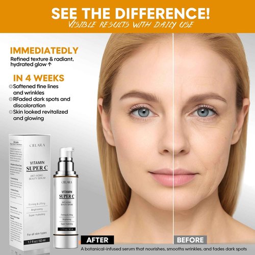 CIELARA Vitamin C Serum for Face, Anti Aging 20% Super C Retinol Serum With Hyaluronic Acid, Vitamin E, Collagen Peptides, Wrinkle Serume for Dark Spot, tighten, firming, lift, Brightening-1.7 Fl Oz