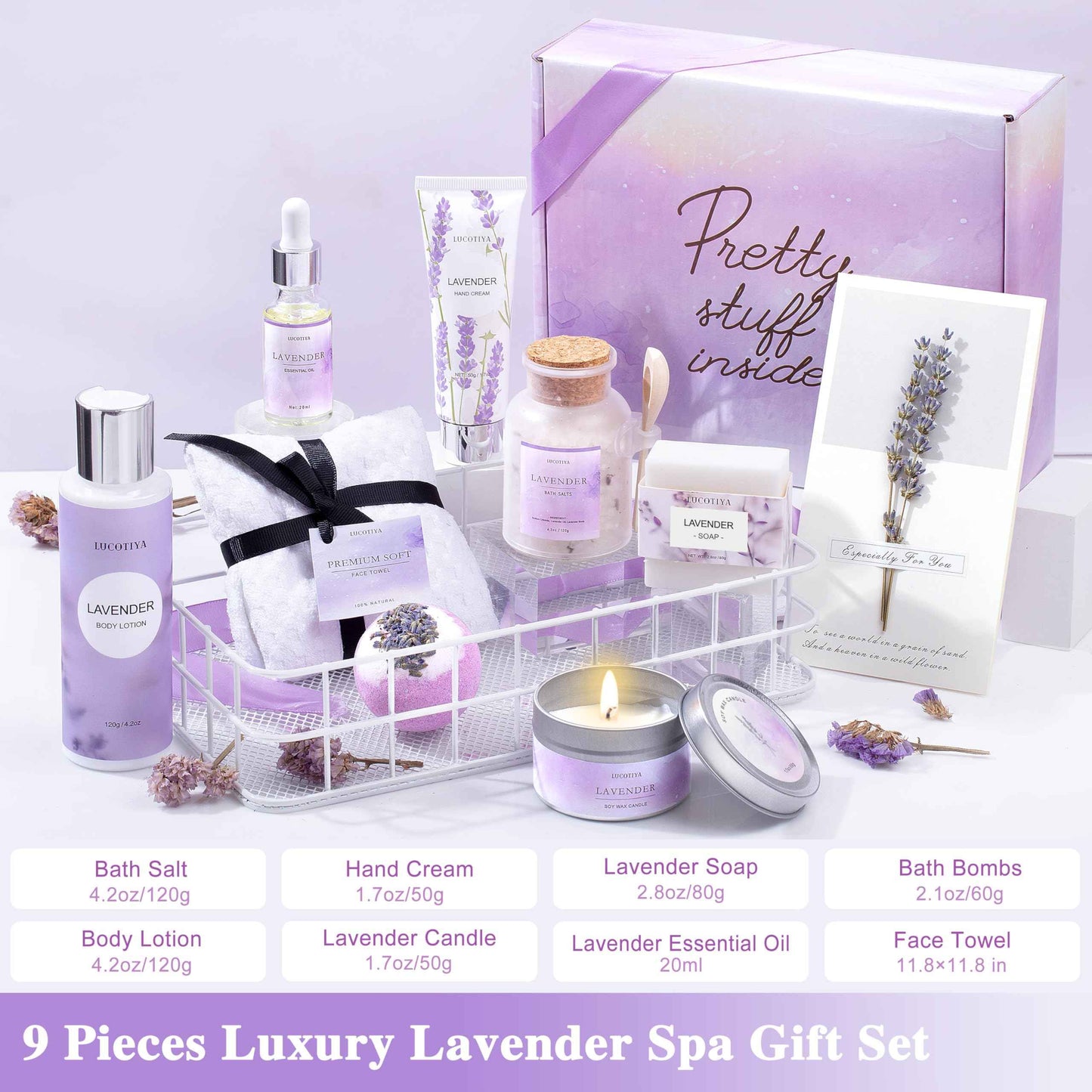 Gifts for Women, Birthday Gifts for Women, 9pc Lavender Bath and Body Gifts Set, Self Care Gifts Spa Gifts Basket, Relaxing Bath Sets for Mom, Girlfriend, Sister, Female Friends, Coworker