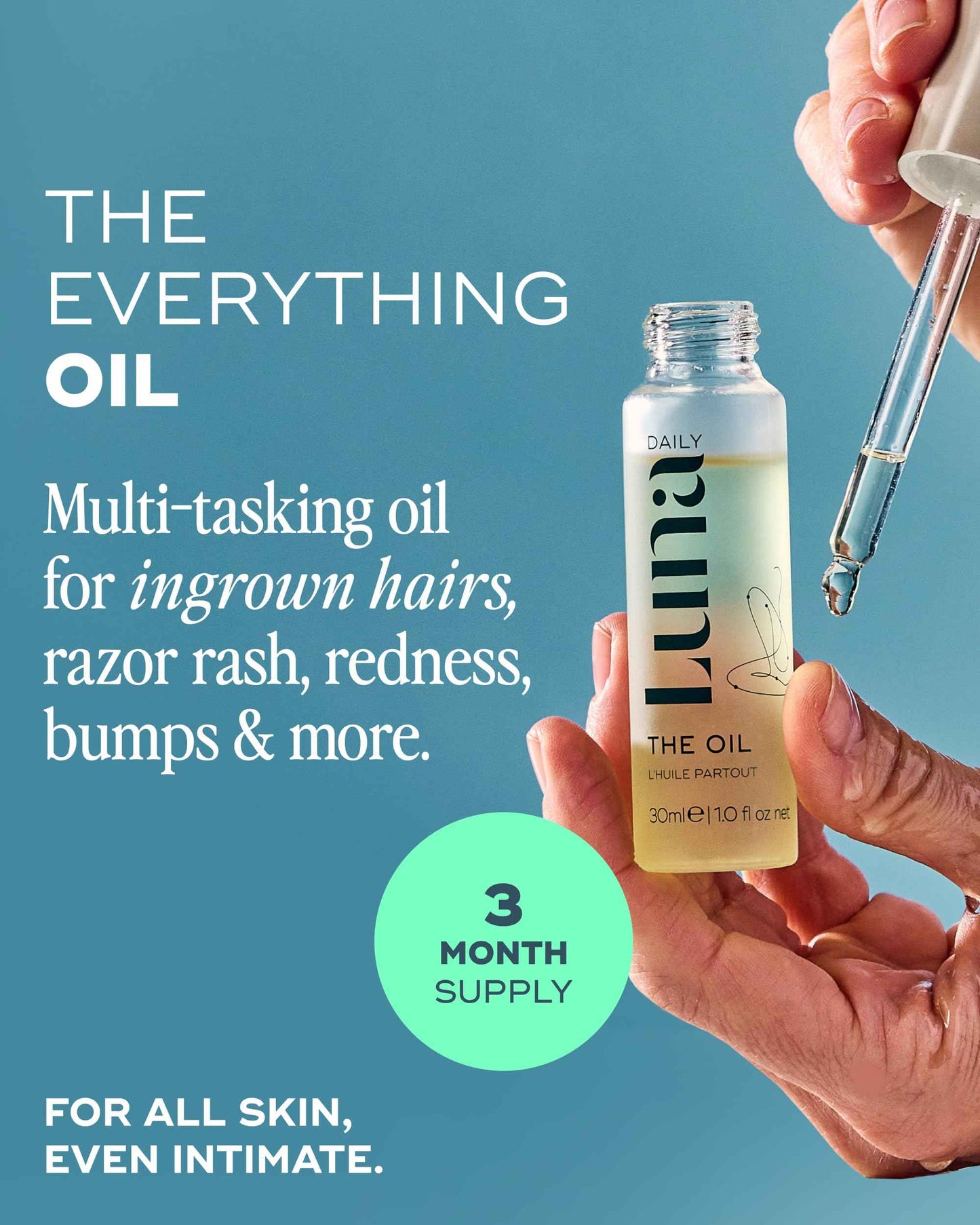 Luna Daily Ingrown Hair Oil (30ml) |Multi-Purpose Hydrating Oil |Soothes Razor Bumps, Reduces Redness, Softens Dry Skin, & Prevents Ingrown Hairs | Jojoba & Botanical Extracts for Smooth Skin