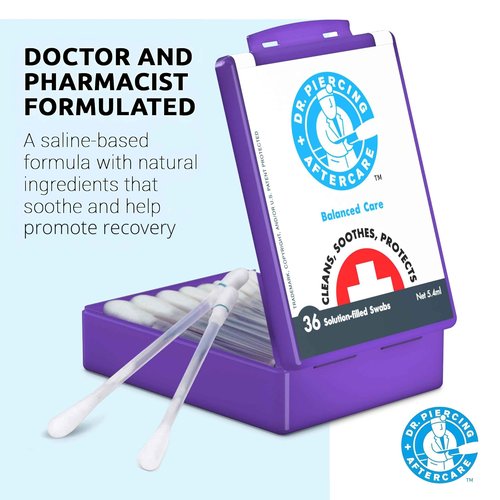 Dr. Piercing Aftercare Swabs - Saline Solution for Piercings - Earring Nose Belly Ear Piercing Cleaner - Saline Wash, Ear Hole Cleaner – Piercing Aftercare Formula - 36 Swabs