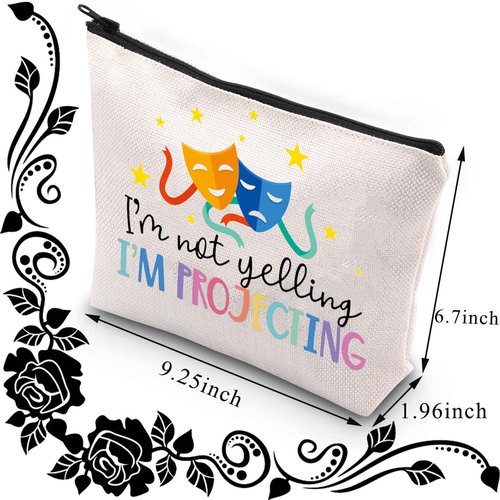 BDPWSS Theatre Makeup Bag Drama Theater Lover Gift Comedy Tragedy Masks Cosmetic Bag i'm Not Yelling I'm Projecting Drama Acting Travel Pouch (Yelling projecting)