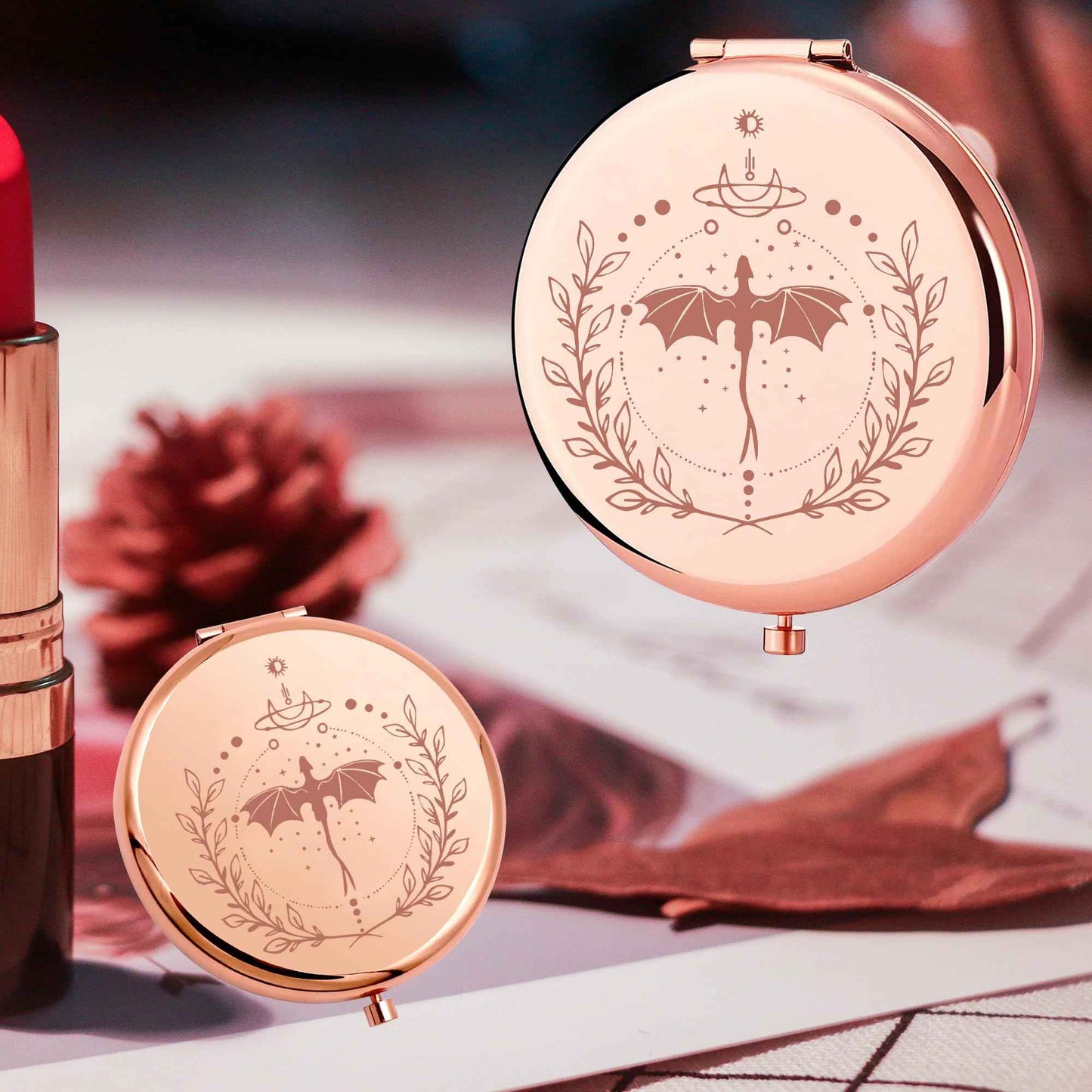 CMNIM FWing Book Merch Gift Mirror FWing Book Dragon Makeup Compact Mirror Ya Fantasy Book Lover Travel Mirror Dragon Rider Gift
