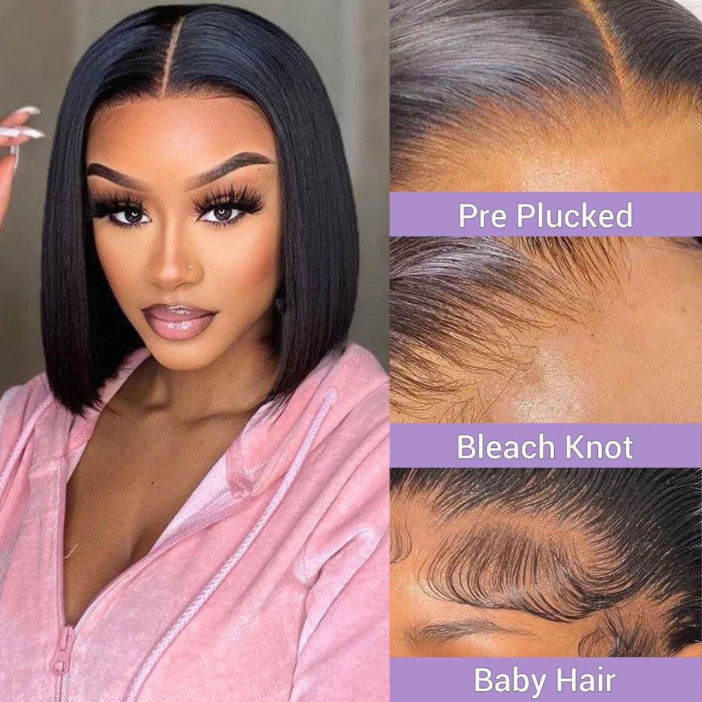 DSEKCAIN Bob Wig Human Hair 4x4 Lace Closure Middle Part Short Straight Bob Wigs for Women 100% Real Human Hair Natural Black 1B Color 10 Inch