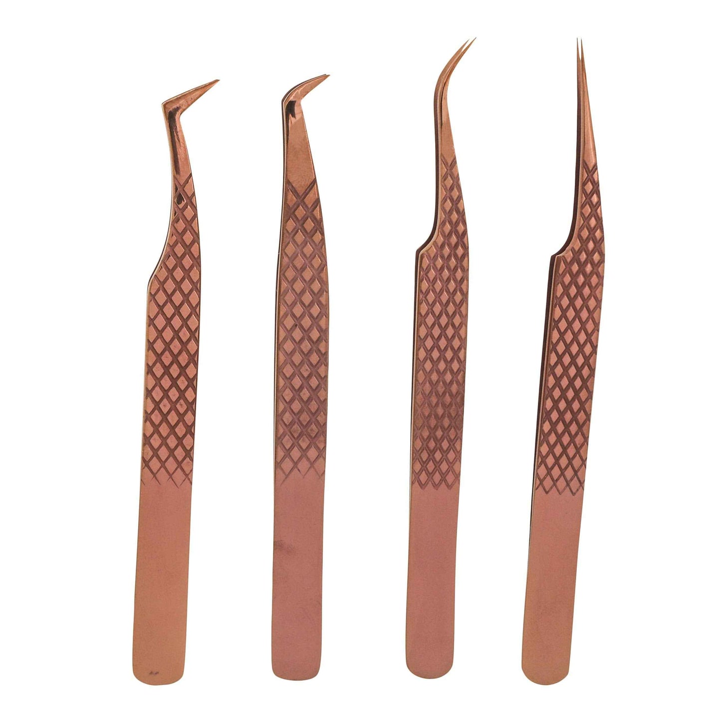 M LASH Eyelash Extension Tweezers (Set of 4) - Professional & Precision Lash Tweezers for Eyelash Extensions - Japanese Steel, Diamond Grip, Fiber Tip (Rose Gold)