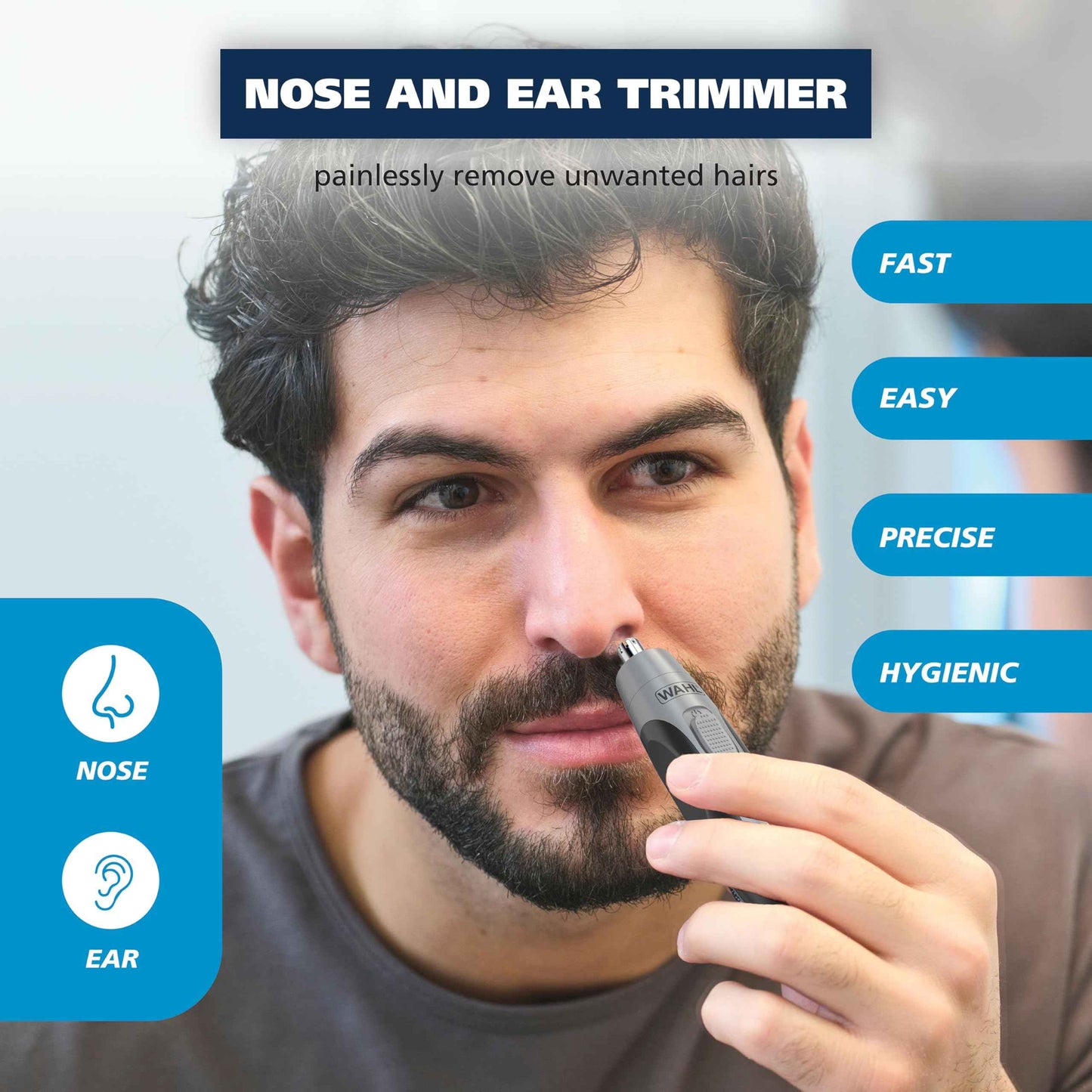 Wahl Clipper Battery Operated, Precision Ear and Nose Hair Trimmer for Men, Hygienic Nose Trimmer with Rinseable Blade for Easy Cleaning, Perfect for Travel – Model 3026462