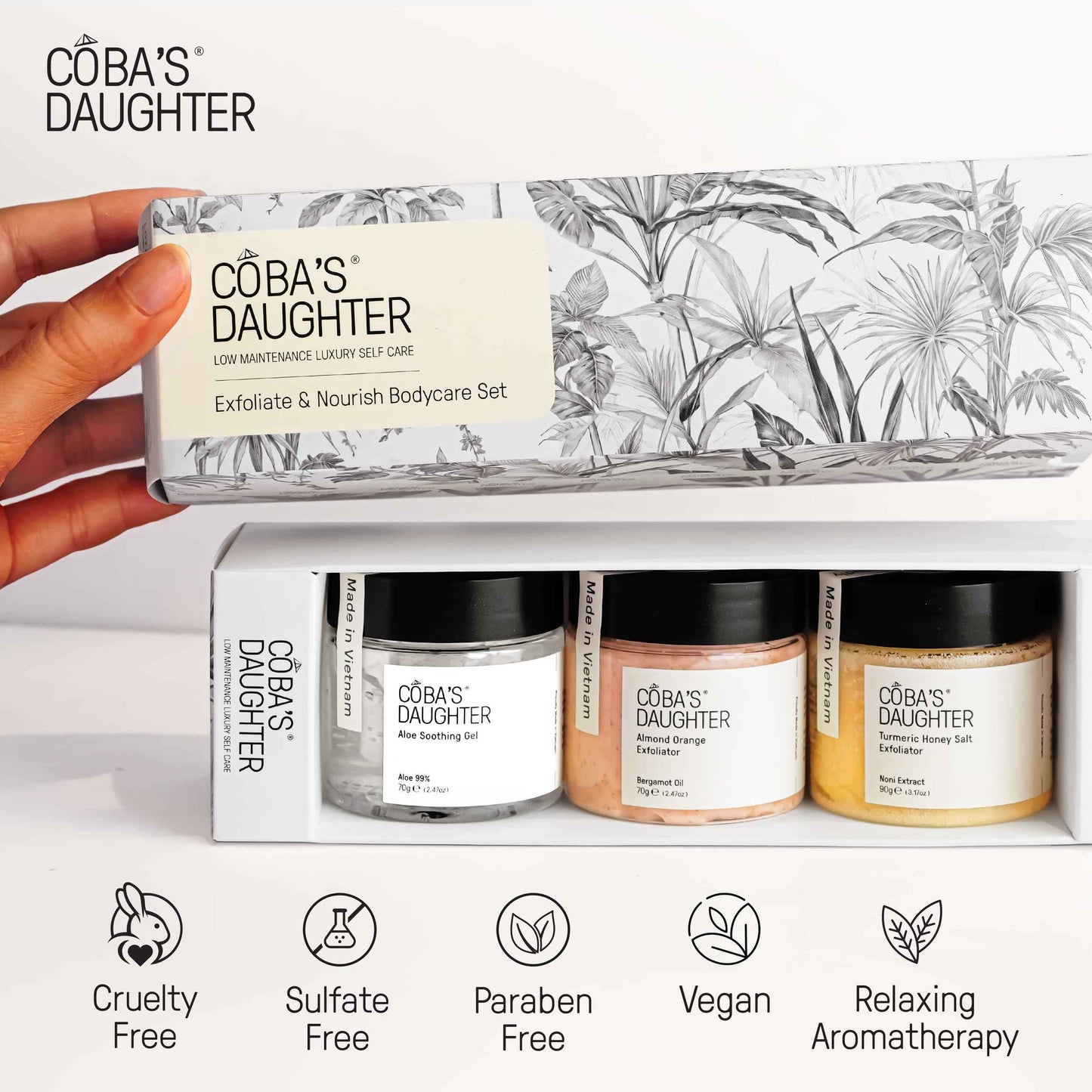 COBA'S DAUGHTER Luxury Spa Gift Set – 3-Piece Mini Body Scrub Trio with Honey Turmeric, Almond Orange & Aloe Vera – Travel Size Self-Care Gift for Holiday, Christmas, Birthday, Wedding Favor