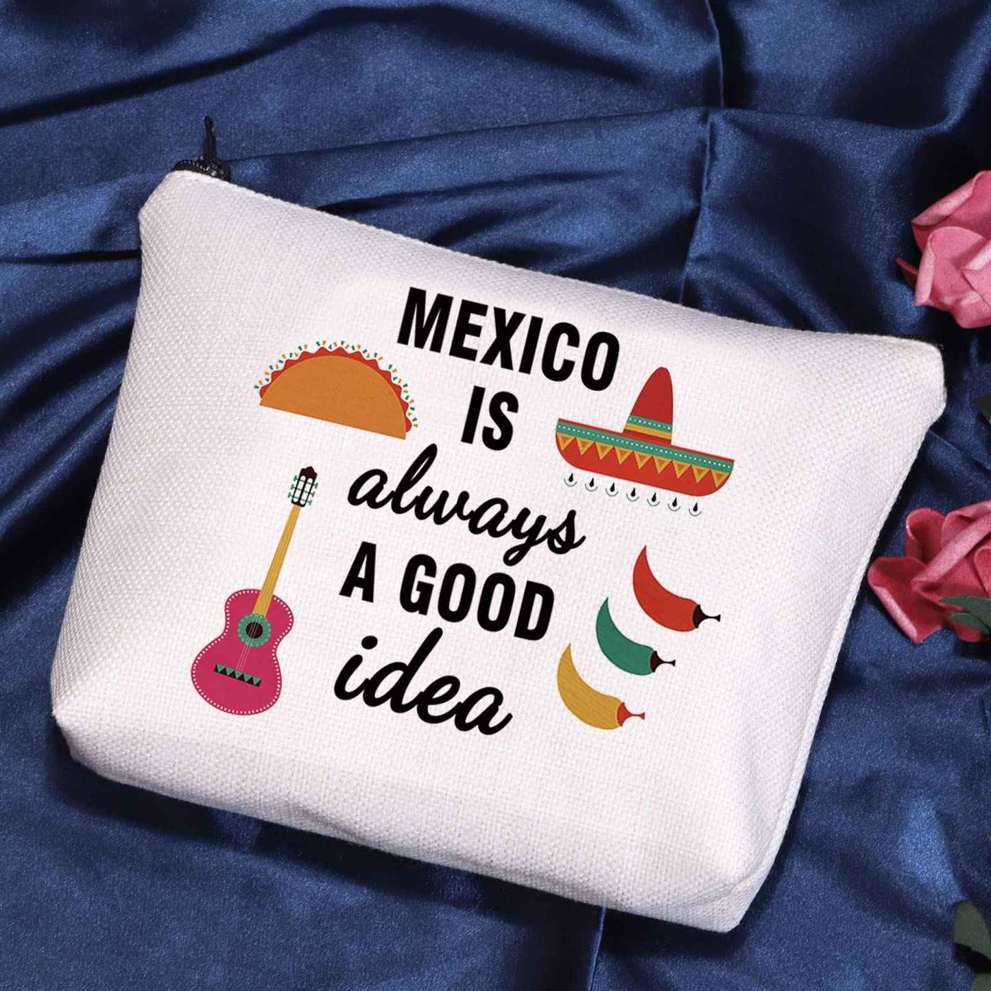 POFULL Mexico Bachelorette Party Gift Mexico Vacation Birthday Gift Mexico Is Always A Good Idea Zipper Makeup Bags Travel Toiletry Bag Accessories (Mexico Is Always A Good Idea bag)