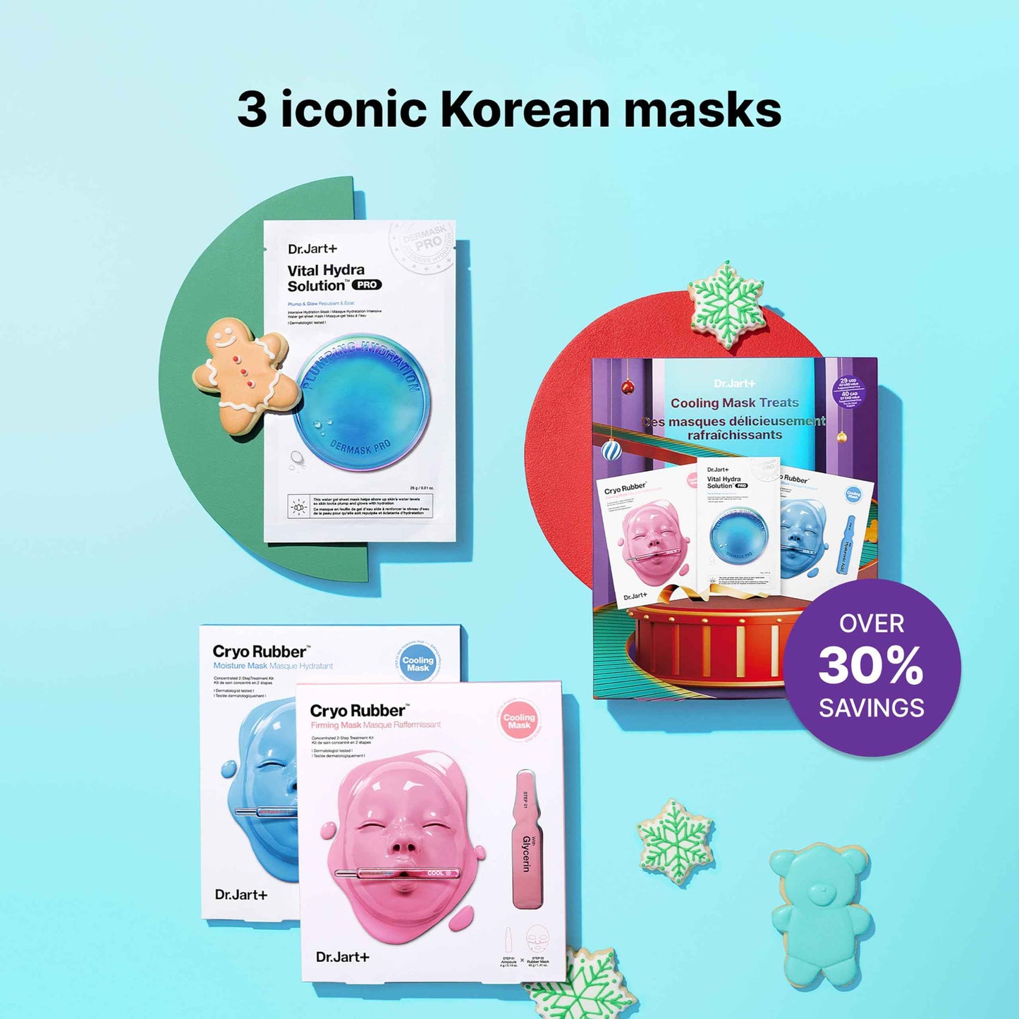 Dr. Jart+ Cooling Mask Treats Korean Skin Care Gift Set with Vital Hydra Solution Pro and Cryo Rubber Moisturizing and Firming Masks | Limited Edition Holiday Set