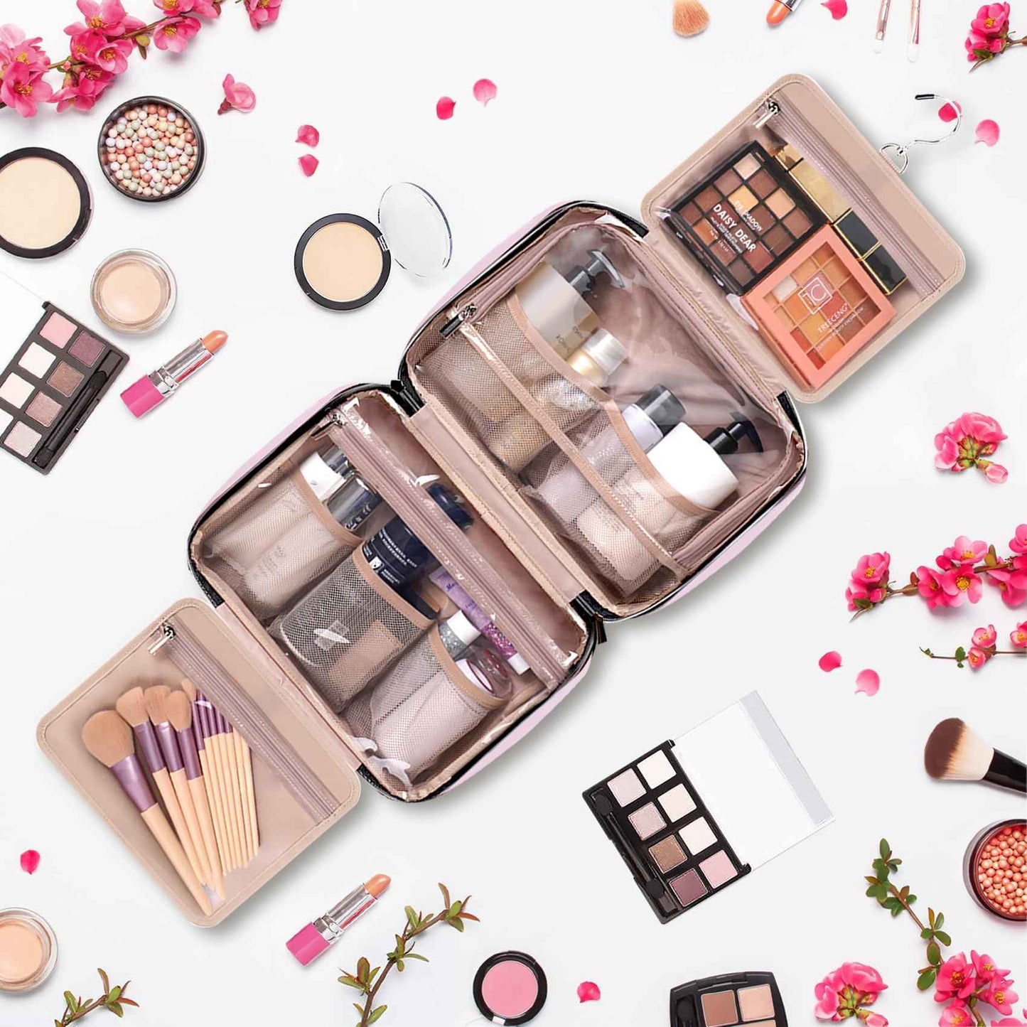 HXLGMD Travel Size Toiletry Bag for Women, Portable Cosmetic Bag with Hanging Hook, Travel Essentials Water-resistant Makeup Organizer for Accessories, Shampoo, Full-size Container, Toiletries