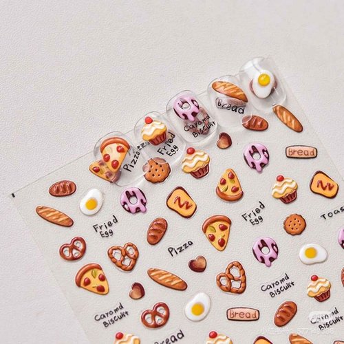 Dedyel Food Nail Art Stickers 3D Cake Dessert Donut Ice Cream Cookies Fruit Bread Self-Adhesive Nail Stickers for Women Girls Kids