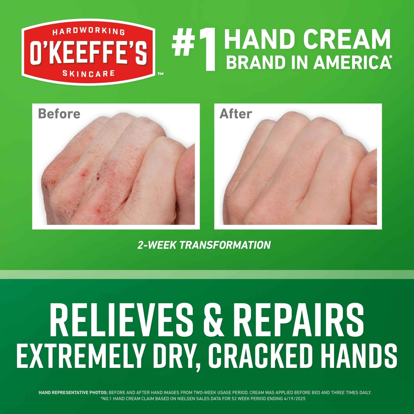 O'Keeffe's Working Hands Hand Cream Plus Night Treatment Cream Bundle - 7 oz Tubes (2 Total) - Repairing Skincare for Cracked, Dry Hands