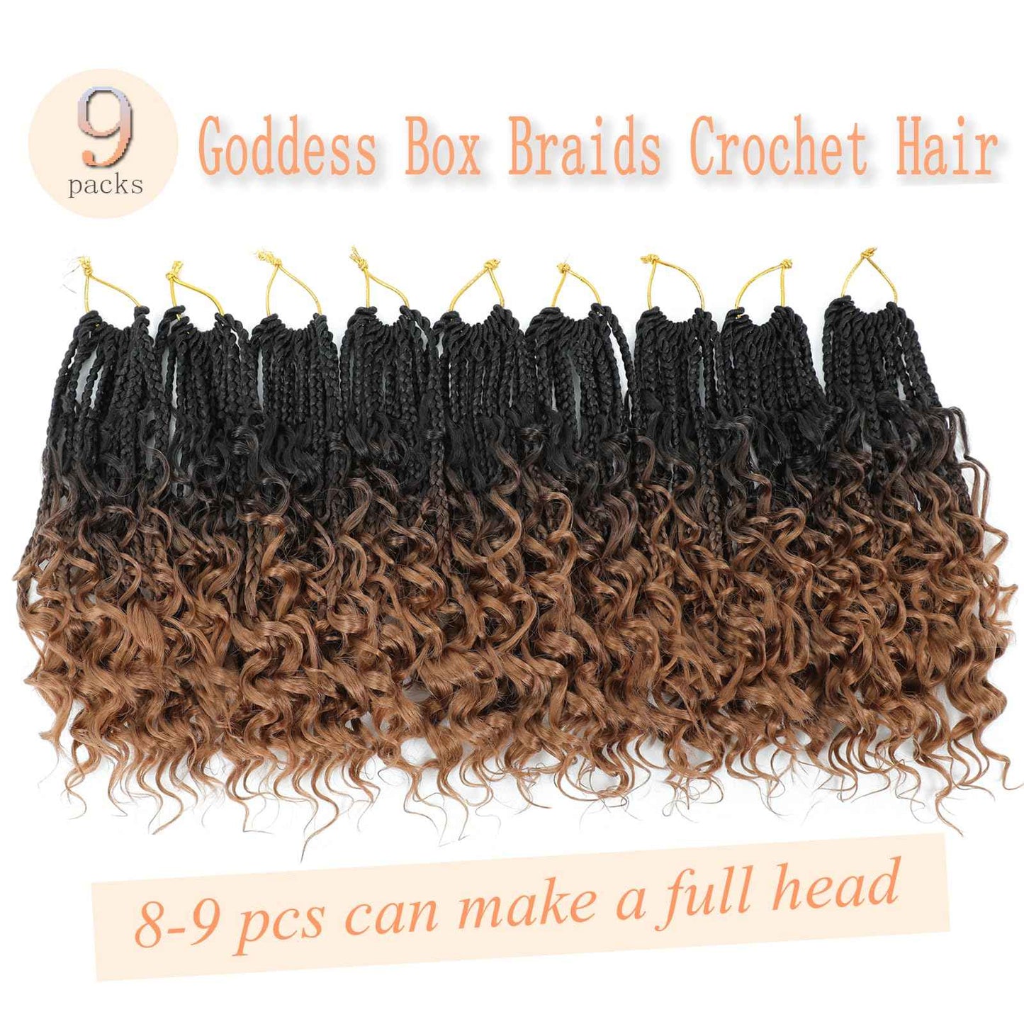 9 Packs Goddess Box Braids Crochet Hair 10 Inch Pre Looped Boho Crochet Braids With Curly Ends Synthetic Boho Box Braid Crochet Hair For Women (10 Inch, 1B/4/30)