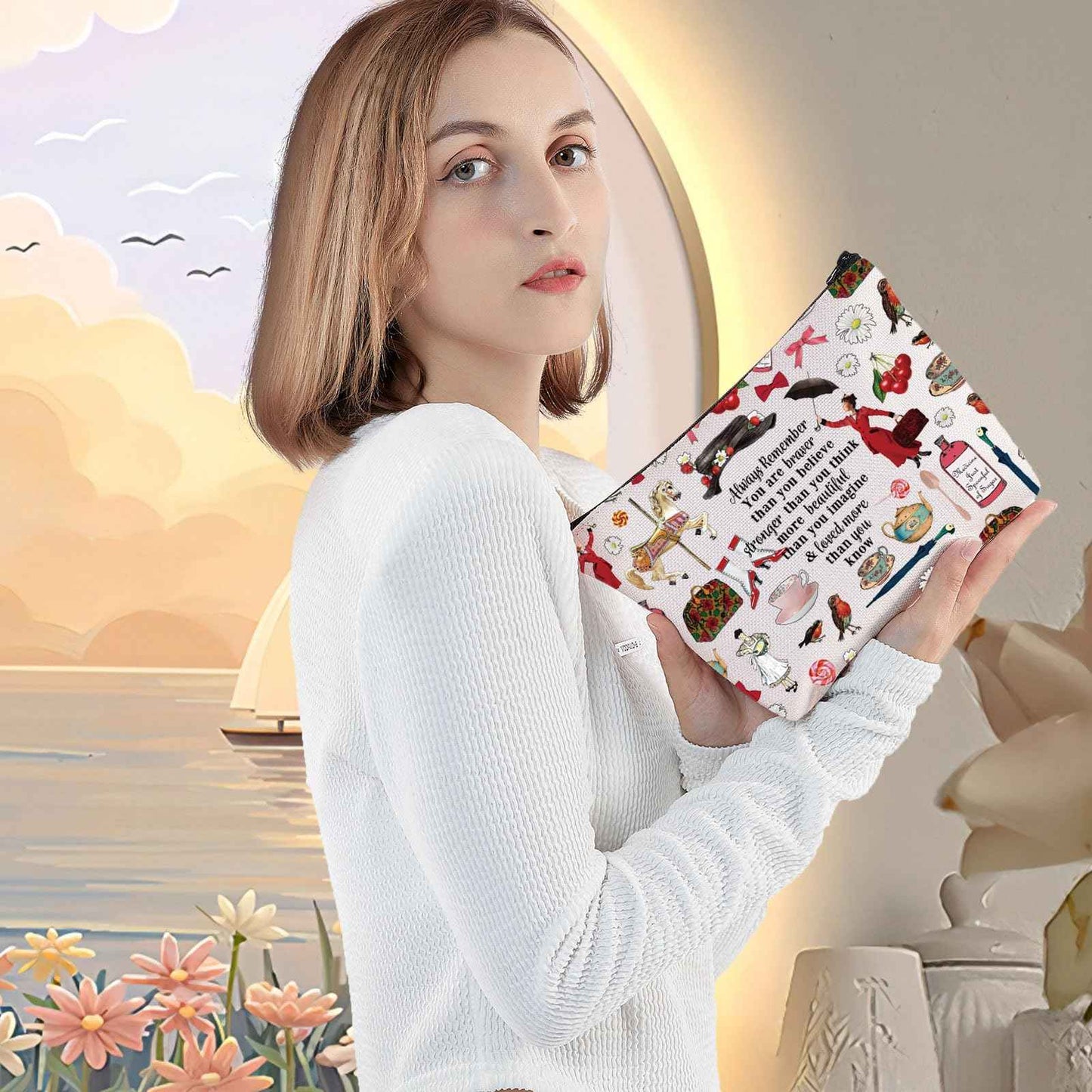 LEVLO Mary Movie Cosmetic Makeup Bag - You Are Braver Stronger Smarter Than You Think - Zipper Pouch for Mary Fans (Always Mary)