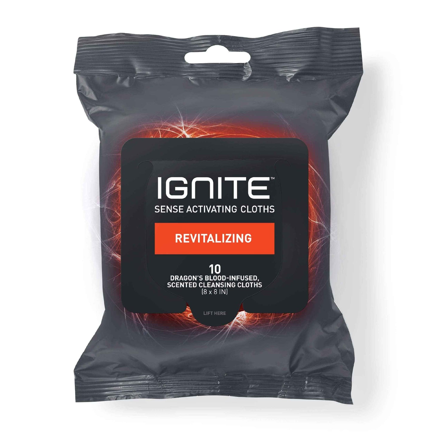 Ignite Mens Body Wet Wipes, Extra Thick 8" x 8" Shower Wipes, Revitalizing Scent, 10 Count (Pack of 5)
