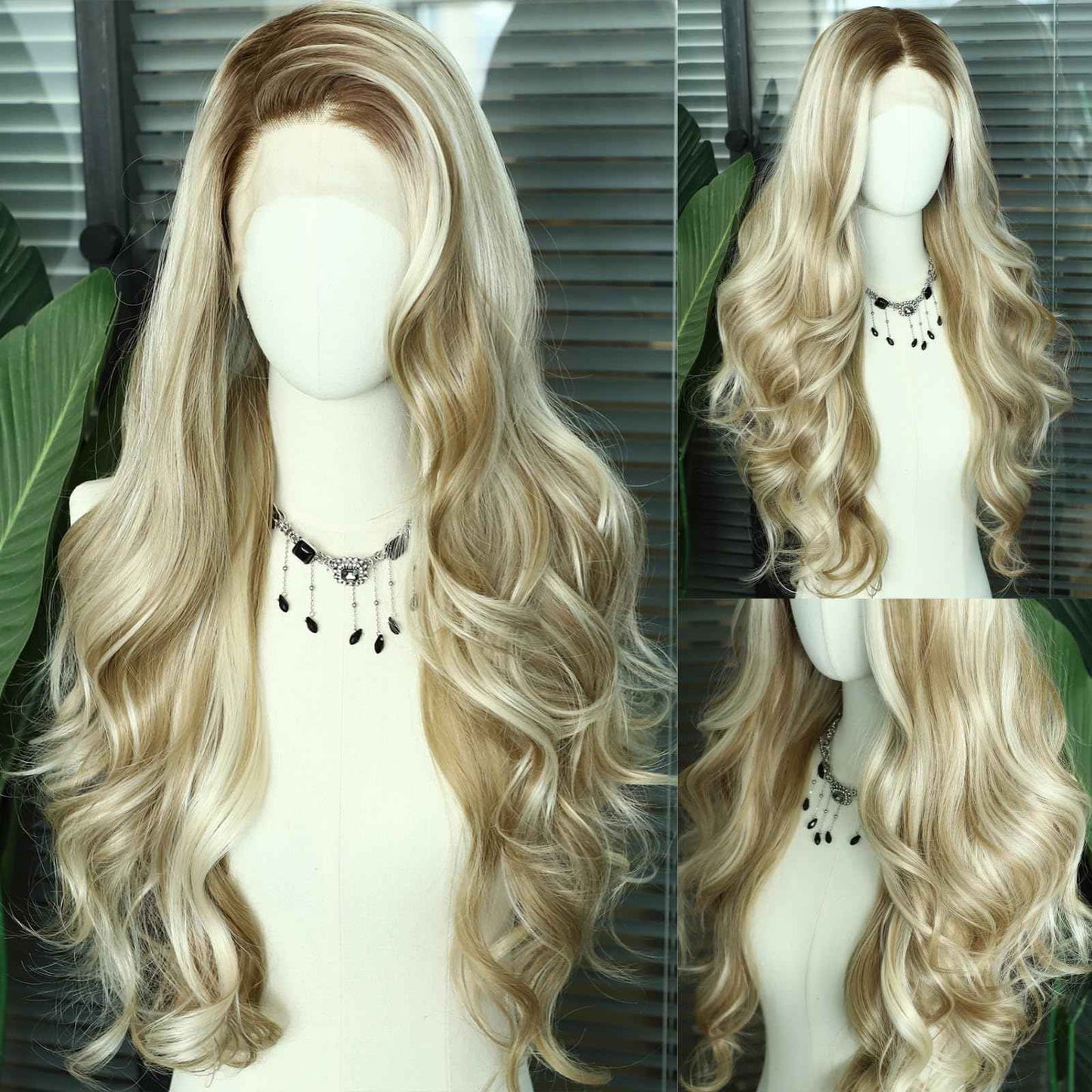 SAPPHIREWIGS Blonde Synthetic Lace Front Wig Ash Blonde Highlight 13×4 Loose Body Wave Wig Glueless Lace front Wigs for Women Pre Plucked Hairline Heat Resistant Wig for Daily Party Wigs 26inch