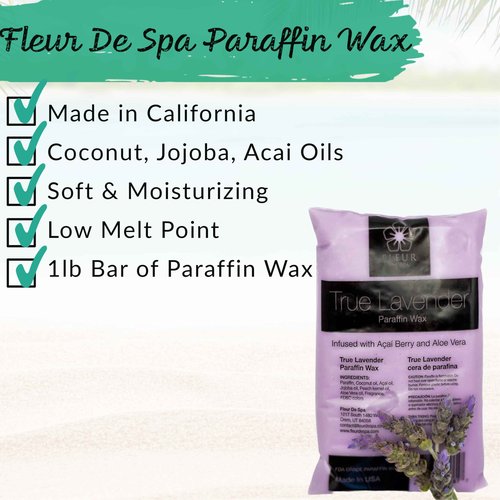 Paraffin Wax Refills 4lb by FLEUR DE SPA – Made in USA – Infused with Coconut & Jojoba Oils – Moisturizing, Hydrating & Soothing for Hands, Feet & Body – Spa & Home Use (4lb box, Lavender)