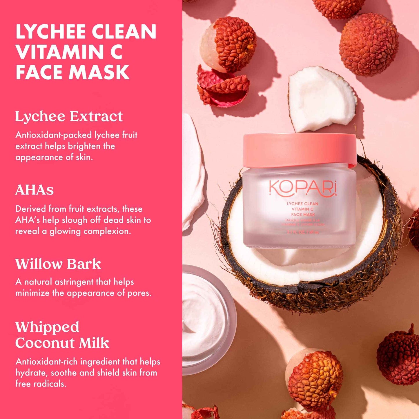 Kopari Lychee Clean Vitamin C Face Mask - Brightening and Hydrating for Dull, Dry Skin - 2.1 fl Oz