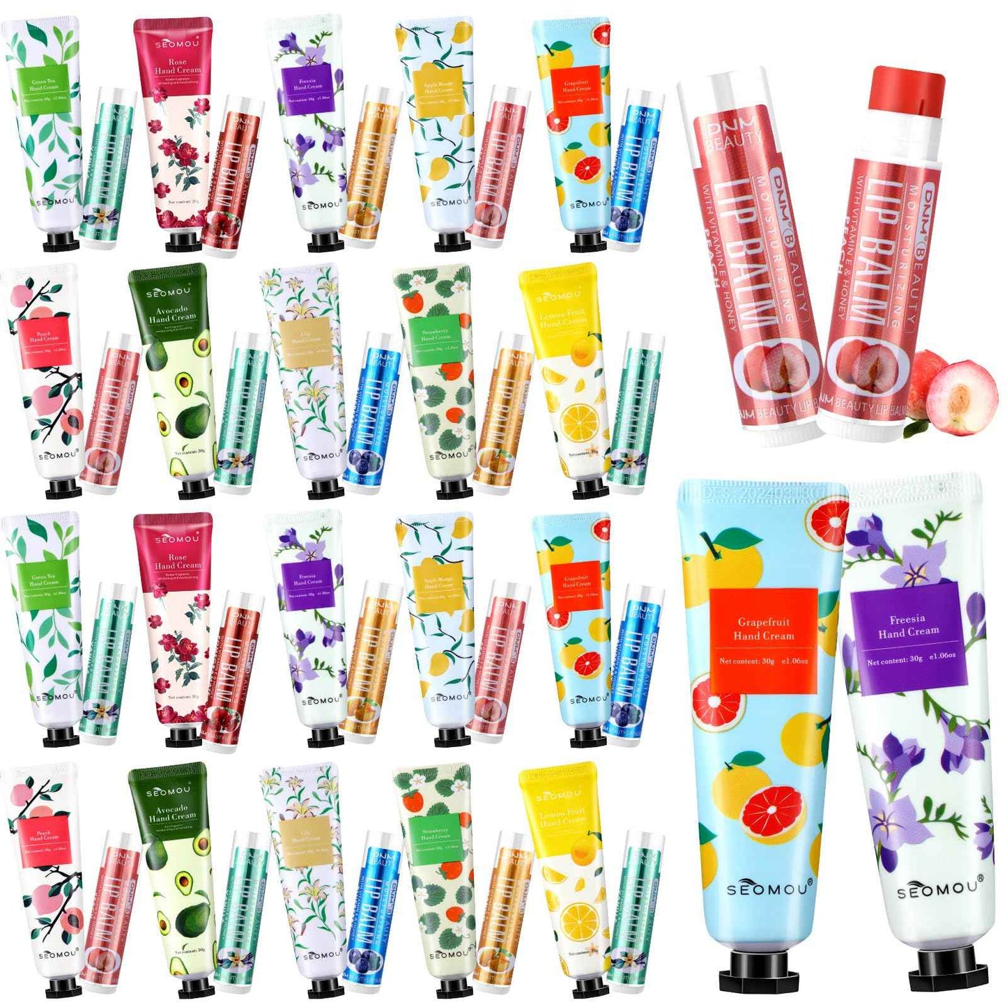 Swiffen 40 Pcs Hand Cream Bulk and Lip Balm Bulk Gift Set Scented Hand Lotion for Dry Skin Travel Lip Moisturizer Gifts Lip Gloss Bulk for Women Coworkers Bridal Shower Gifts Party