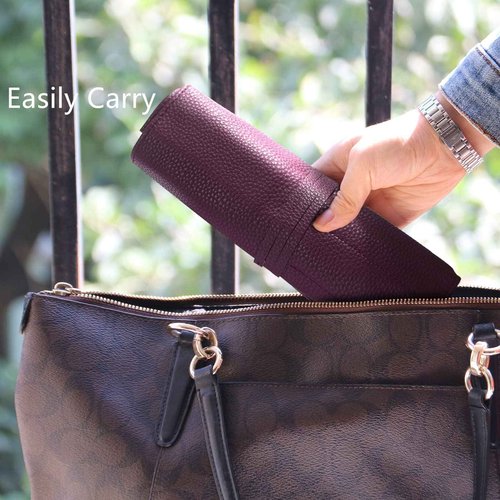 Bird&Fish Makeup Brush Case Travel, makeup brush bag,silicone case roll up bag,Rolling Bag Storage Case PU Leather,Holder Organizer Brushes Pouch Cosmetic Bag for Travel (New Crimson)