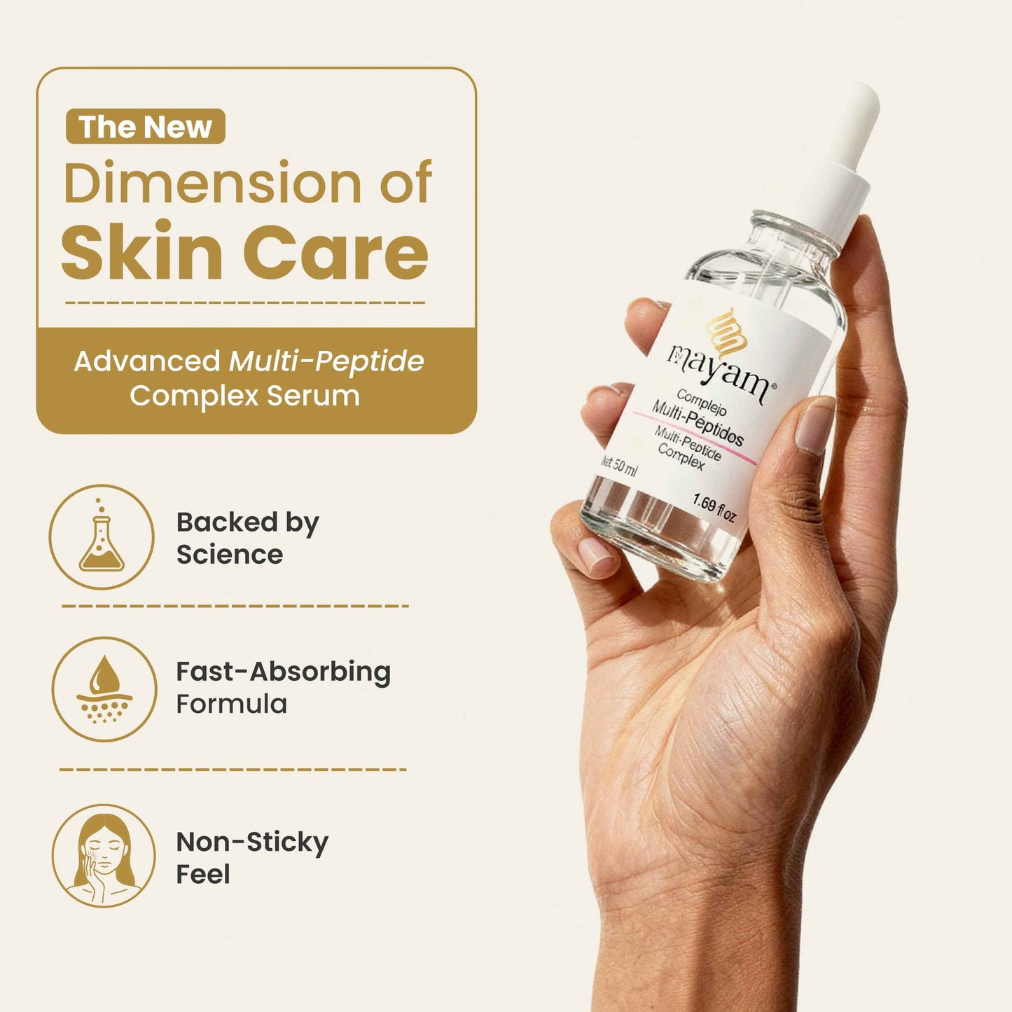 Mayam Beauty Multi-Peptide Complex Serum for Face – Anti-Aging, Wrinkle Smoothing & Skin Firming, 50ml