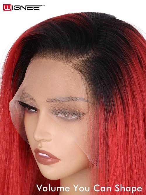 WIGNEE 13x6 Synthetic Lace Front Wig 28" Long Straight Wig Red Kanekalon Futura Synthetic Wigs for Black Women Pre-Plucked Glueless Wig for Daily Party Use