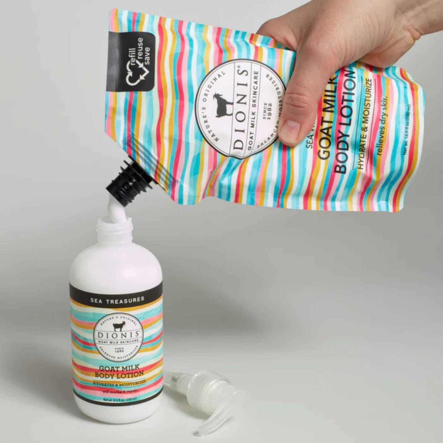 Dionis Goat Milk Skincare Scented Body Lotion and Refill Pouch Gift Set, Cruelty Free Clean & Dermatologist Tested for Dry Skin, Hydrating & Deeply Moisturizing Rich in Vitamins, Sea Treasures